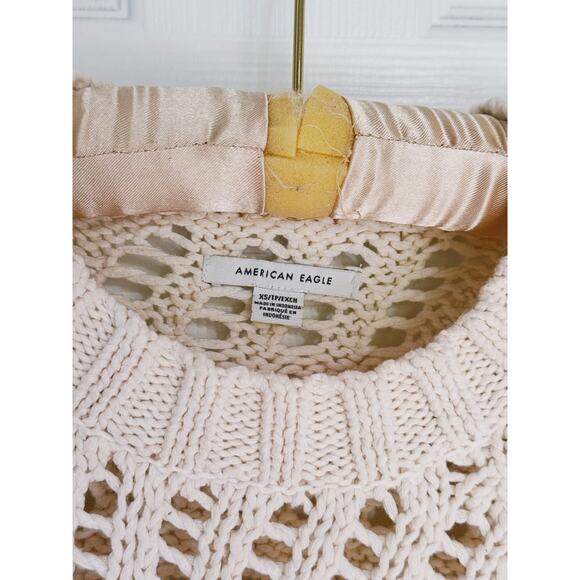 American Eagle Cream Crochet Long Sleeve Sweater Vintage XS Cozy Vintage Y2K - Picture 4 of 7
